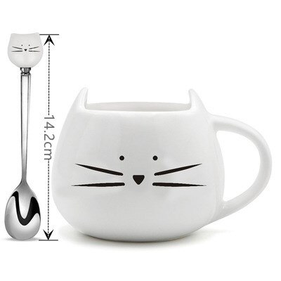 Ceramic Cute Cat Mugs Lovers Coffee Mug Tea Milk Cups: White (with spoon)