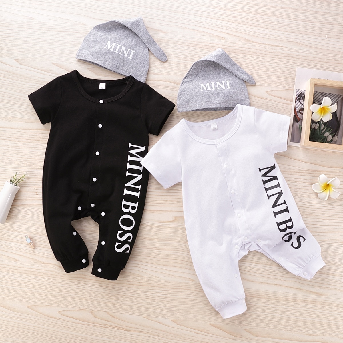 Infantil do bebê meninos verão manga curta letra sólida outwear macacão macacão criança menino macacões conjuntos de chapéu 2 pçs 0-3y