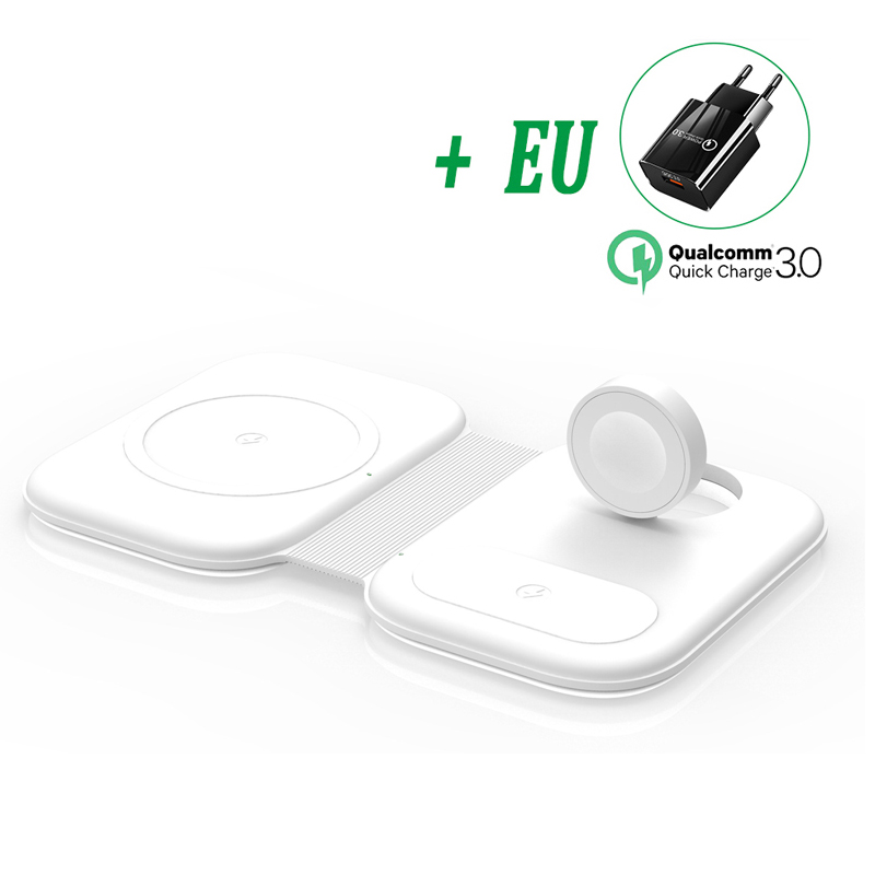 Cargador inalámbrico magnético plegable 3 en 1, cargador rápido Qi de 30W para iPhone 13, 11, 12, X Max, Apple Watch 7, 6, AirPods: White with EU plug