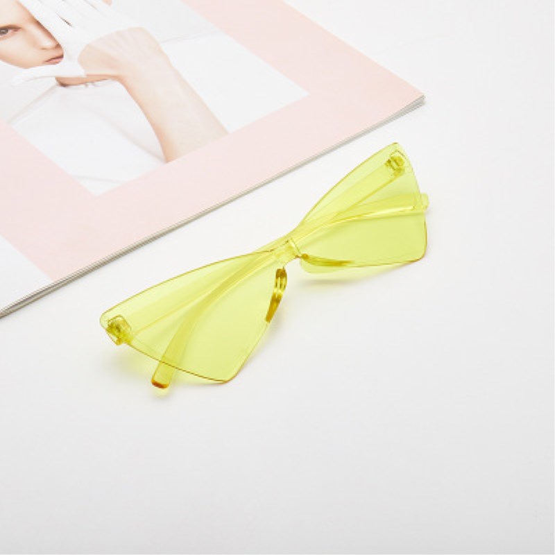 Frameless Cat Eye Sunglasses Women Triangle Small Size Frame Eyewear Reb Blue Green Lens Sun Glasses UV400