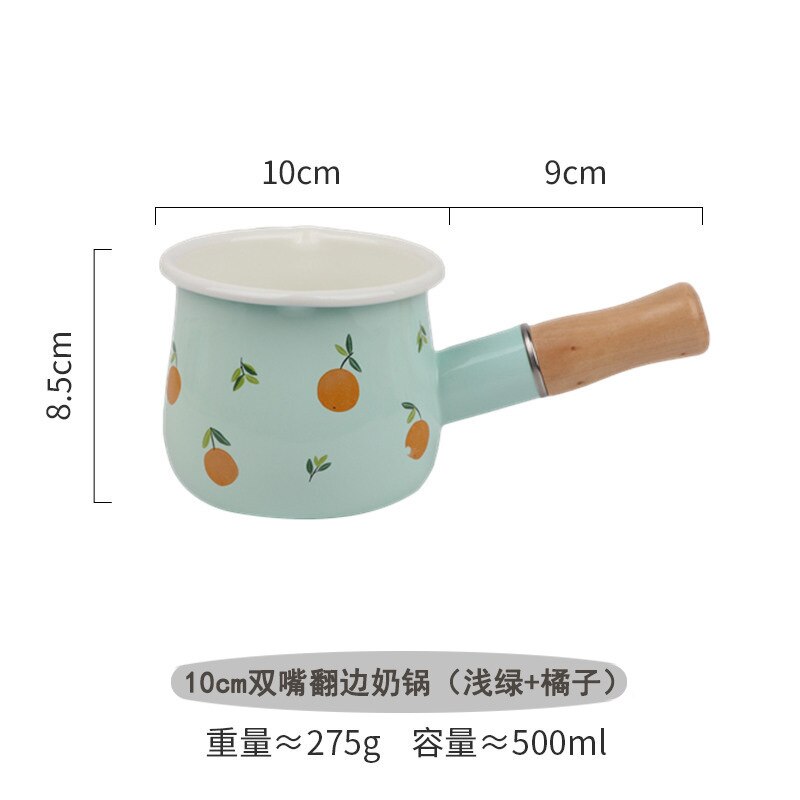 500ml Mini Emaille Kaffee Milch Topf mit Holz Griff Topf Kochgeschirr für Baby Frühstück Haferflocken Kochen Gas Herde Induktion