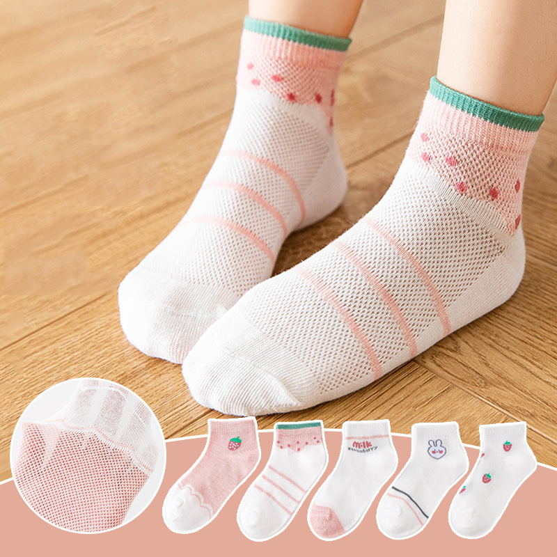 Wecute 5 Pairs Baby Sokken Set Zomer Mesh Ademende Sokken Zachte Comfortabele Cartoon Print Voor 1-9years Jongens Meisjes