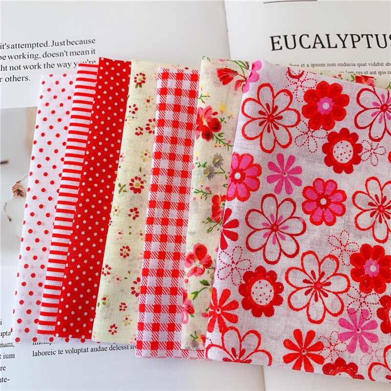 7 pièces 50cm X48cm plaine mince Patchwork coton tissu série florale bleu charme quarts paquet couture: red2