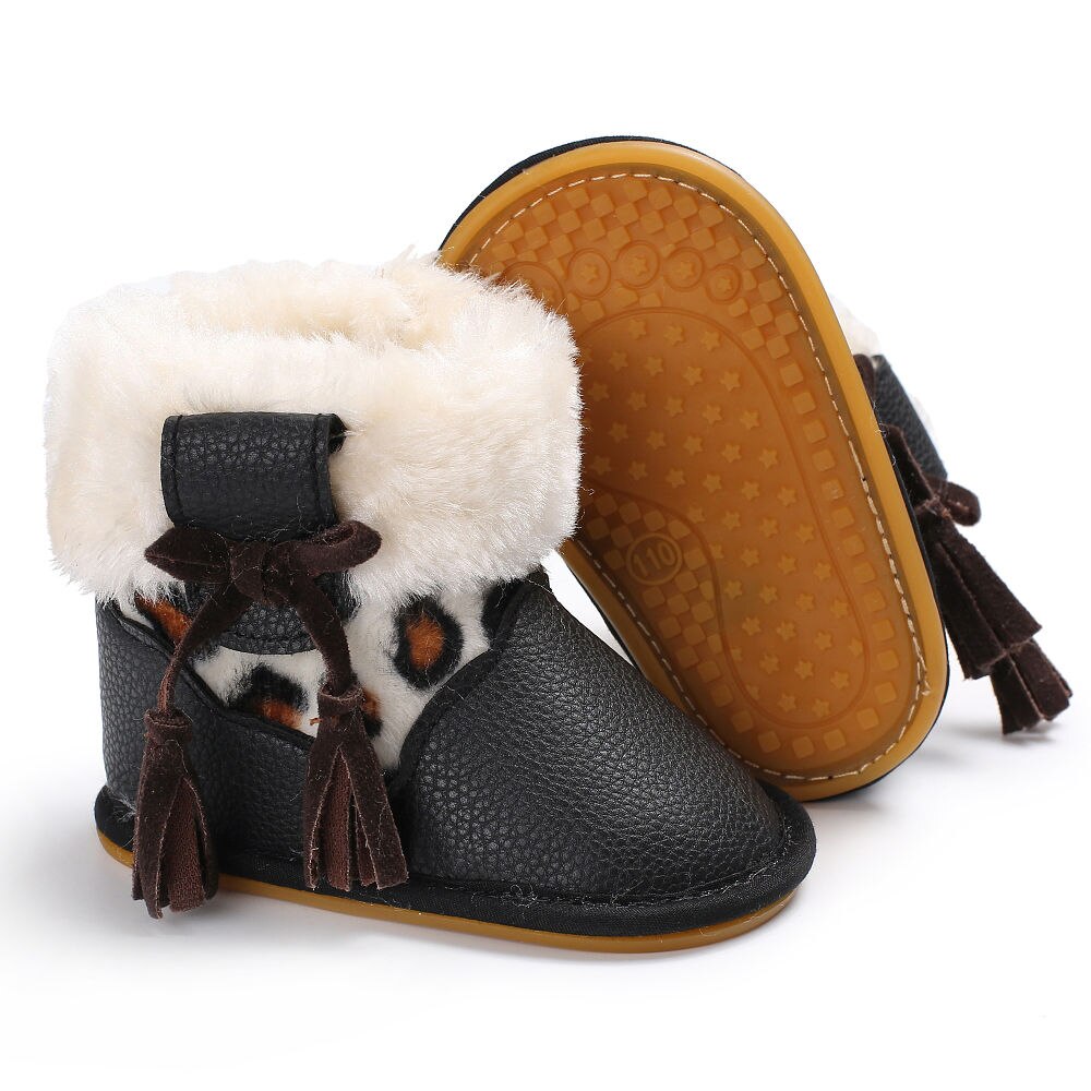 Newborn Moccasins Infant Toddler Baby Girls Snow Boots Winter Rubber Thick Snow Plush Boots Leopard Print Keep Warm Shoes 0-18M