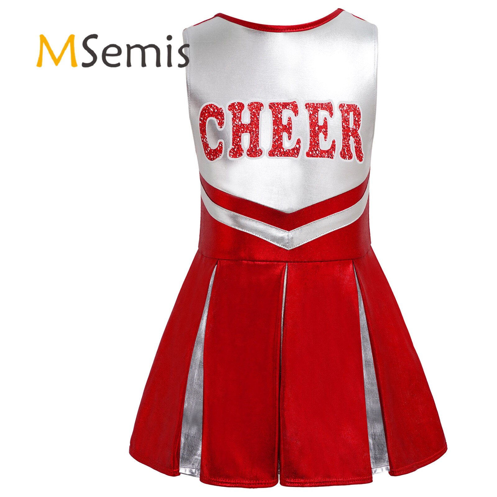 Kids Meisjes Cheerleading Uniform Cheer Dance Kleding Mouwloos Ronde Hals Brief Print Contrast Kleur Geplooide Dans Jurk