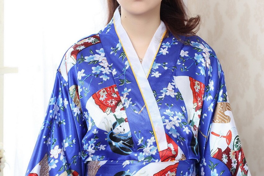 Robe Kimono en Satin bleu Royal chinois