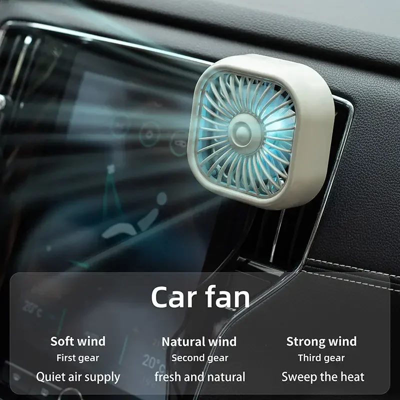 Portable Car Air Outlet USB Fan Low Noise Powerful Cooler 3-Speed ​​Adjustable Car Mini Fan with Light for Truck CarSUV