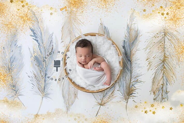 NeoBack Fondali Fotografia Neonato Piuma Oro Sfondo Fotografico bambino doccia Decorazioni Photocall foto studio