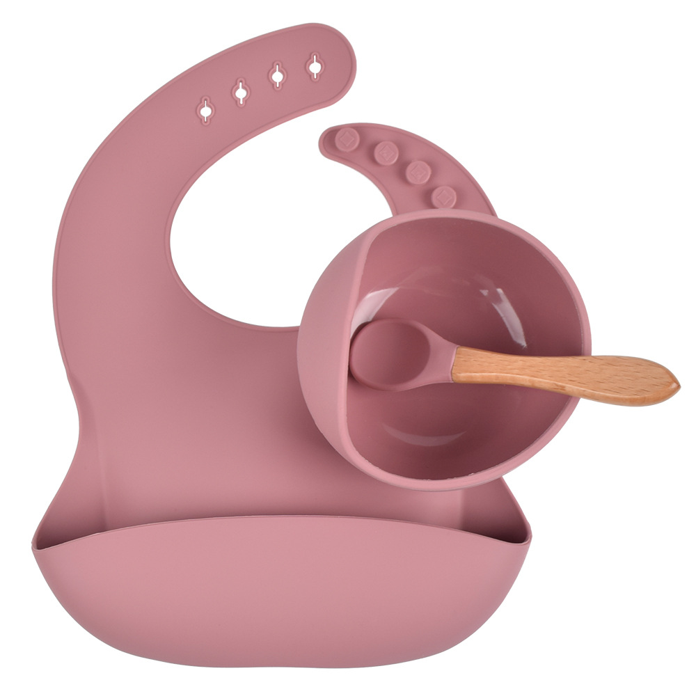 1set Silicone Bib Feeding Set Baby Bowl Tableware Waterproof Spoon Non-Slip BPA Free Silicone Portable Tableware for Children: Y19