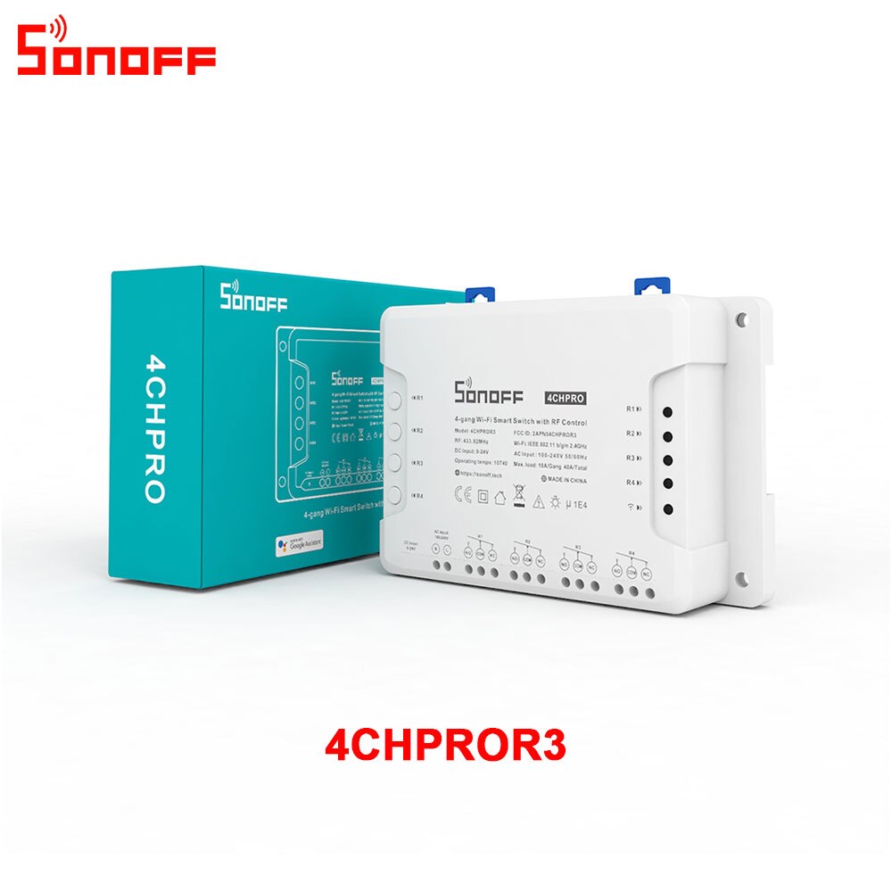 Sonoff 4CH PRO R3 4 Gang 433Mhz RF Smart Switch Interlock Self-Locking Inching Modes Remote Control via eWeLink APP Alexa IFTTT: 4CHPROR3