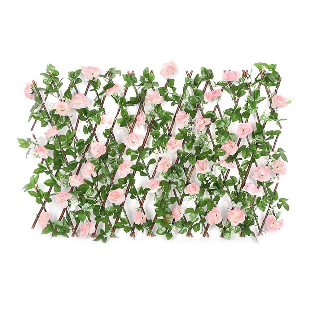 Expanding Wood Fence Artificial Flower Climbing Frame UV Protected Restaurant Privacy Screen Home Wall Decor Garden Accessories: M pink
