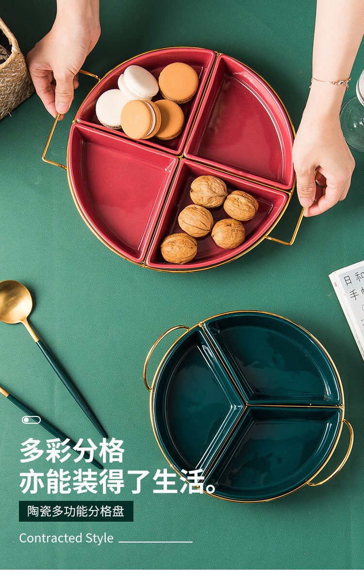 Northern European Style Ceramic Fruit Plate Color Glaze Dividing Plate Household Snack Plate Nut Plate Dry Fruit Box