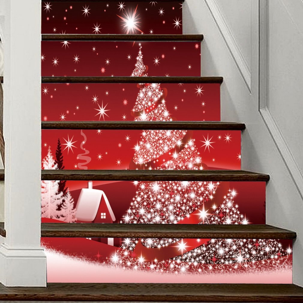 6pcs Modern Christmas snowflake staircase decoration stickers Waterproof oil-proof self-adhensive material