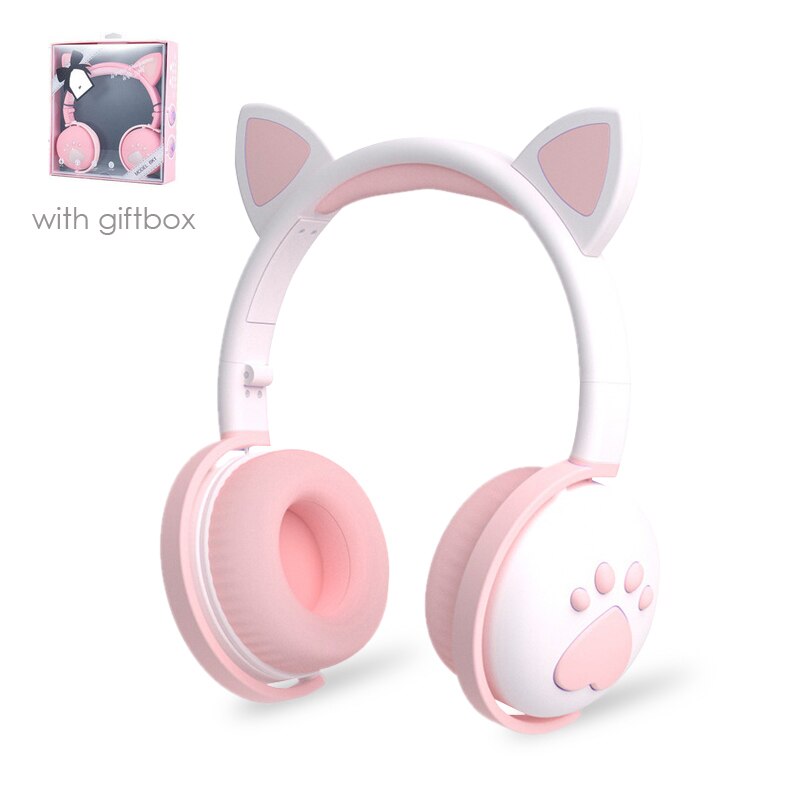 Cute cat Ear Paw Headset Glowing Kids Wireless Bluetooth 5.0 Headphones daughters Girls Earphones with Mic Children
