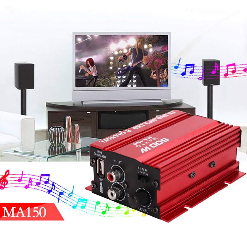 Audio Power Subwoofer LED Indicator Mini Car Motorcycle Hi-Fi Stereo 12V 40W Amplifier Home Universal 2 Channel Aluminum Alloy