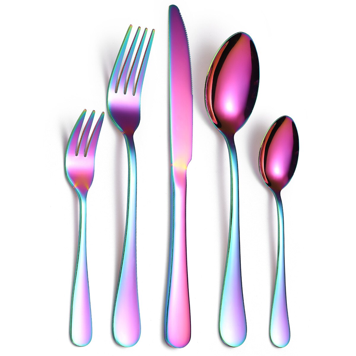 30Pcs Bestekset Rvs Zilverwerk Goud Zwart Serviesje Service Voor 6 Diner Set Servies: Rainbow For 6