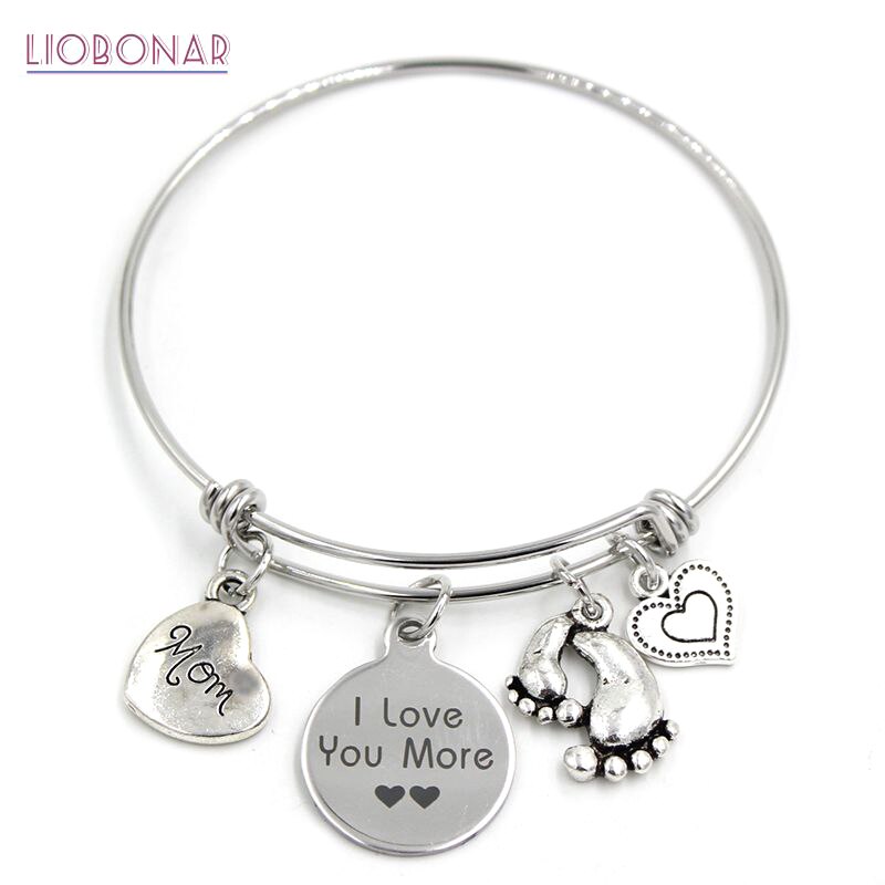1PC Moeder Armbanden Roestvrij Staal Bangle Verstelbare Wire Bangle Familie Charms Armband Mama Moeder Armbanden