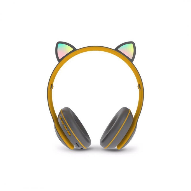 Cat Ear Wireless Bluetooth Headset With Mic LED Hifi Music Stereo Bass Headphones Mobile Phone Girl Daughter Adults Kids Headset: Gray