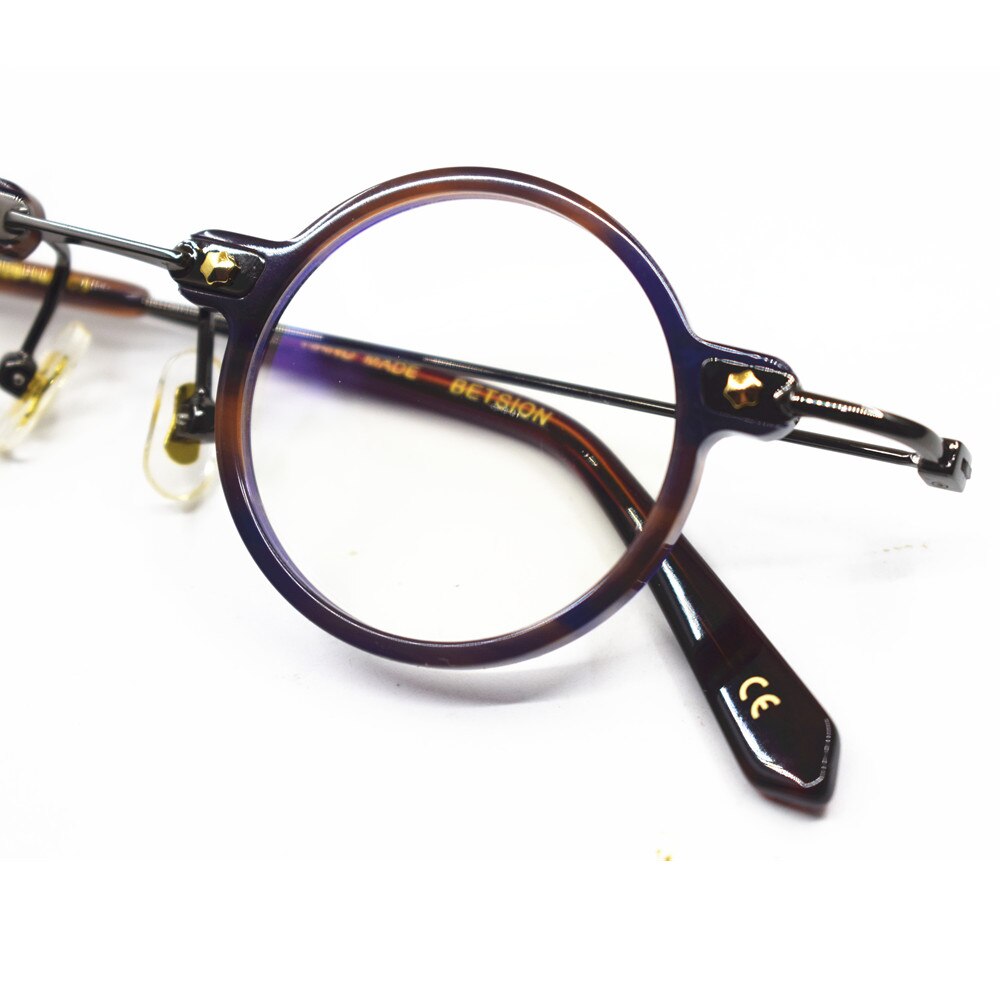 Vintage lille runde 36mm håndlavede brillerammer titaniumacetat fuld kant rx