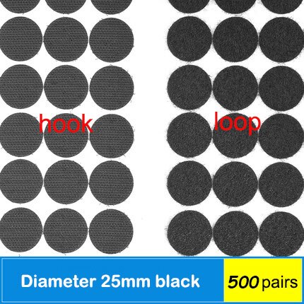 500Pairs Zelfklevende Sluiting Tape Stippen 10/20/30Mm Ronde Dot Sticker Nylon Haak Lus Sticker tape Naaien Craft Diy Accessoires: Black 25mm