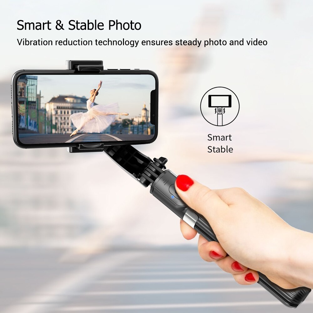 3 in 1 Phone Gimbal Stabilizer Selfie Stick Tripod 86cm 5-Section with Remote Shutter Phone Clamp Smart Rotatable for Smartphone