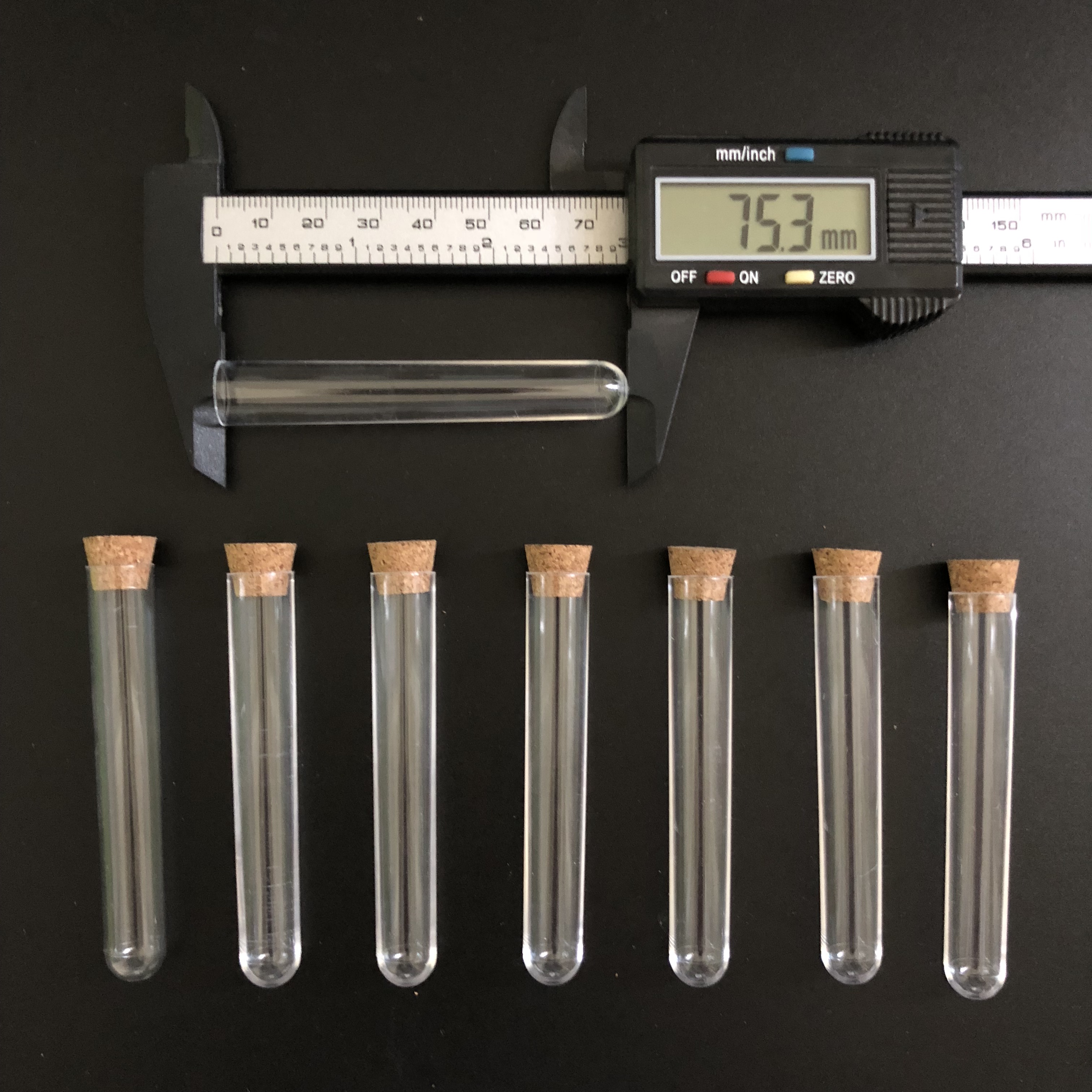 (50pieces/pack) 12*75mm Laboratory Clear plastic test tubes round bottom tube vial with cork