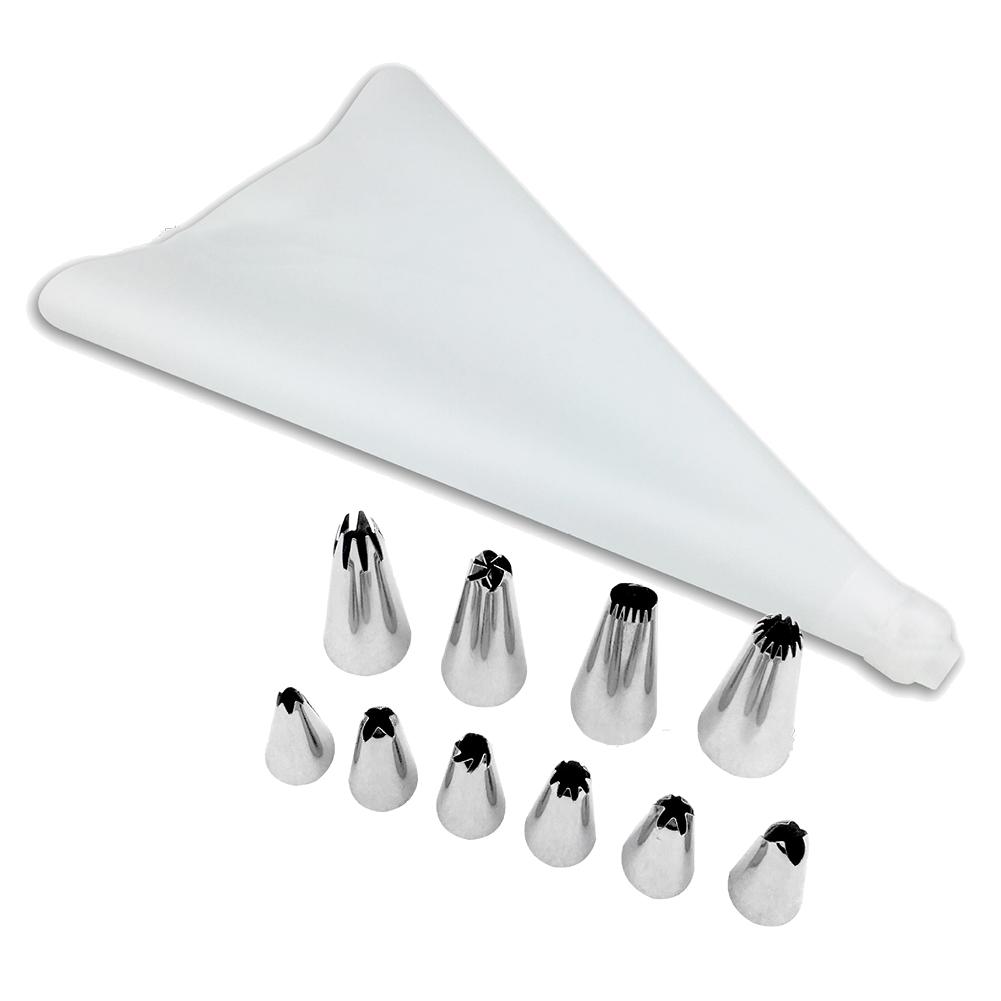 12 Stks/set Diy Cake Decoratie Tips Met Piping Tip Spuitzak Rvs Sproeier Set Voor Cake Maken Keuken Bakken gereedschap: WHITE