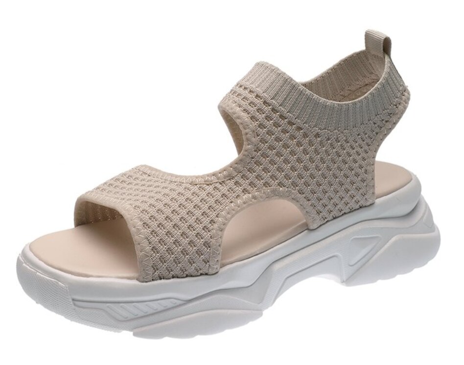 Sandaalit Naiset Kesä - Avoin Kärki, Matala Platform, Kumipohja: Beige / 7.5