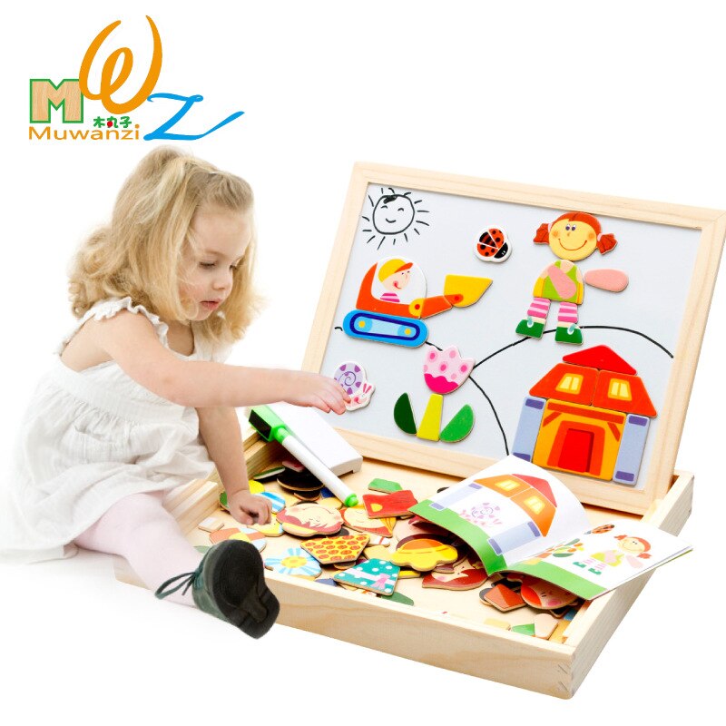 Multifunctionele Houten Klembord Magnetische Puzzel Speelgoed Puzzel Cartoon Dier Puzzel Speelgoed Kinderen Kinderen M46