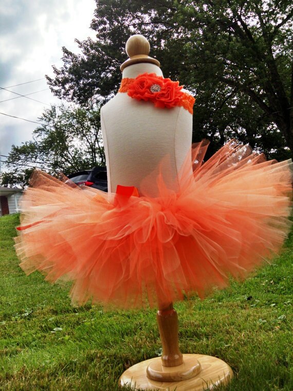 Retail meisjes oranje tutu rokken baby pluizige ballet tule pettiskirts met lint strik en bloemen hoofdband kinderfeest tutu's