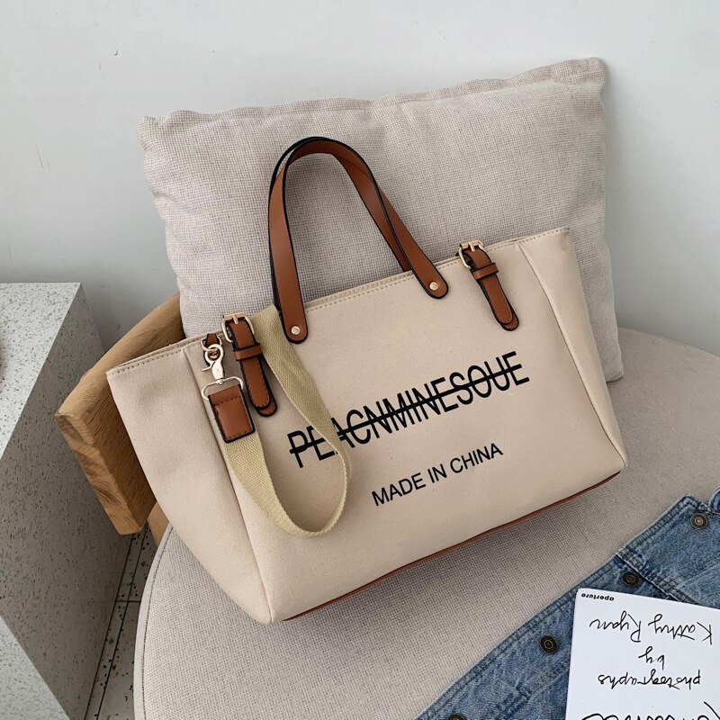 Large-capacity Bag Handbags Neverful Bag One-shoulder Messenger Bag Casual All-match Printing Portable Canvas Bag: khaki