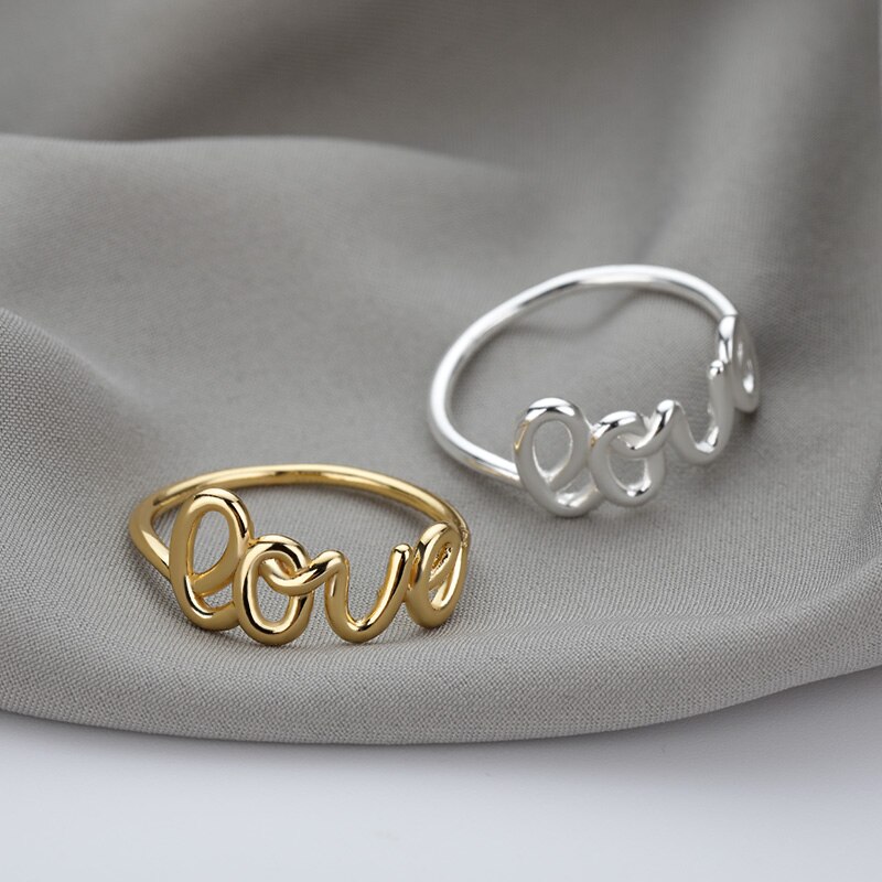 Romantischer liebesbrief-goldring für damen, geometrische fingerringe, verlobungsringe, hochzeitsringe, edelstahlschmuck