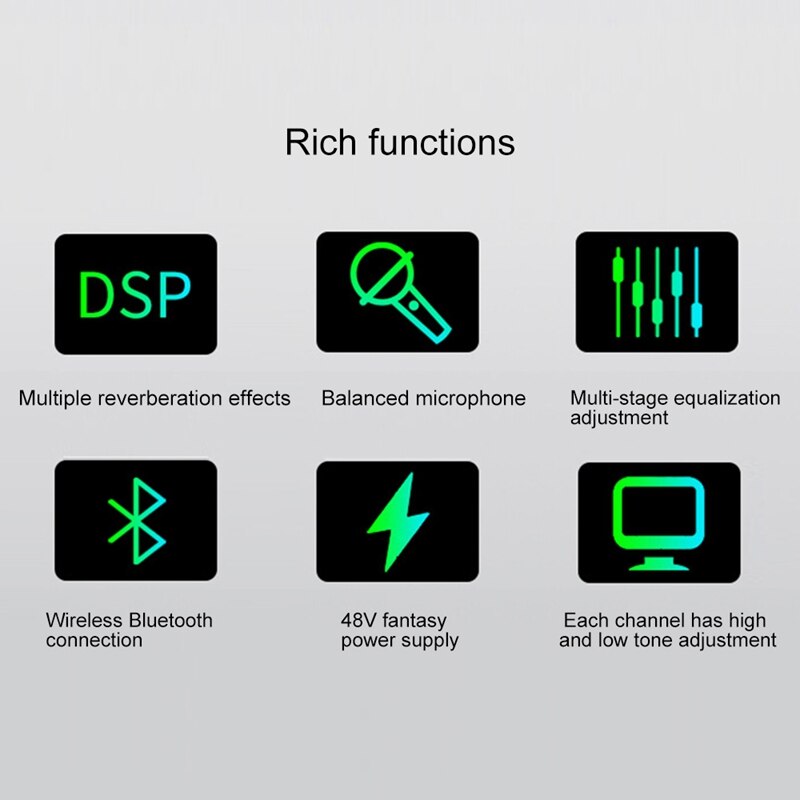 Digital 4-Channel Audio Mixer Console Mixing Console Built-in 48V Phantom Power with BT Function-EU Plug