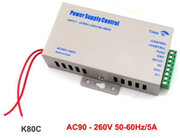 12VDC Access Control Power Supply Switch 3A/5A Time Delay Adjustable AC90V-260V Input NO/NC Output for 2 Electric Lock: 5A power