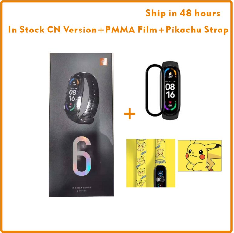 In Voorraad Originele Xiaomi Band 6 Mi Band 6 Bloed Zuurstof 1.56 Amoled Fitness Tracker Hartslagmeter Smart Polsband Band: Add Pikachu Strap