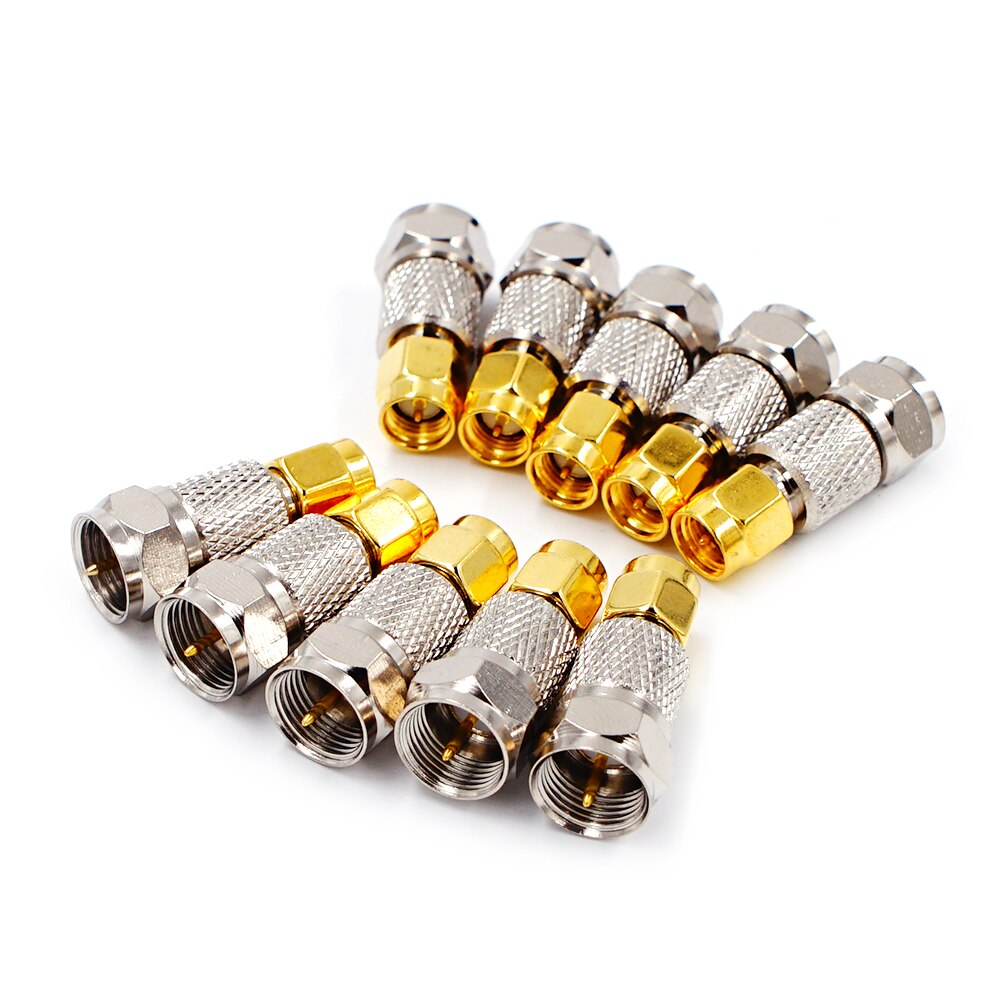 10 Stuks F Type Stekker Naar Sma Stekker Rechte Rf Coax Adapter F Connector Naar Sma Converter Gold tone