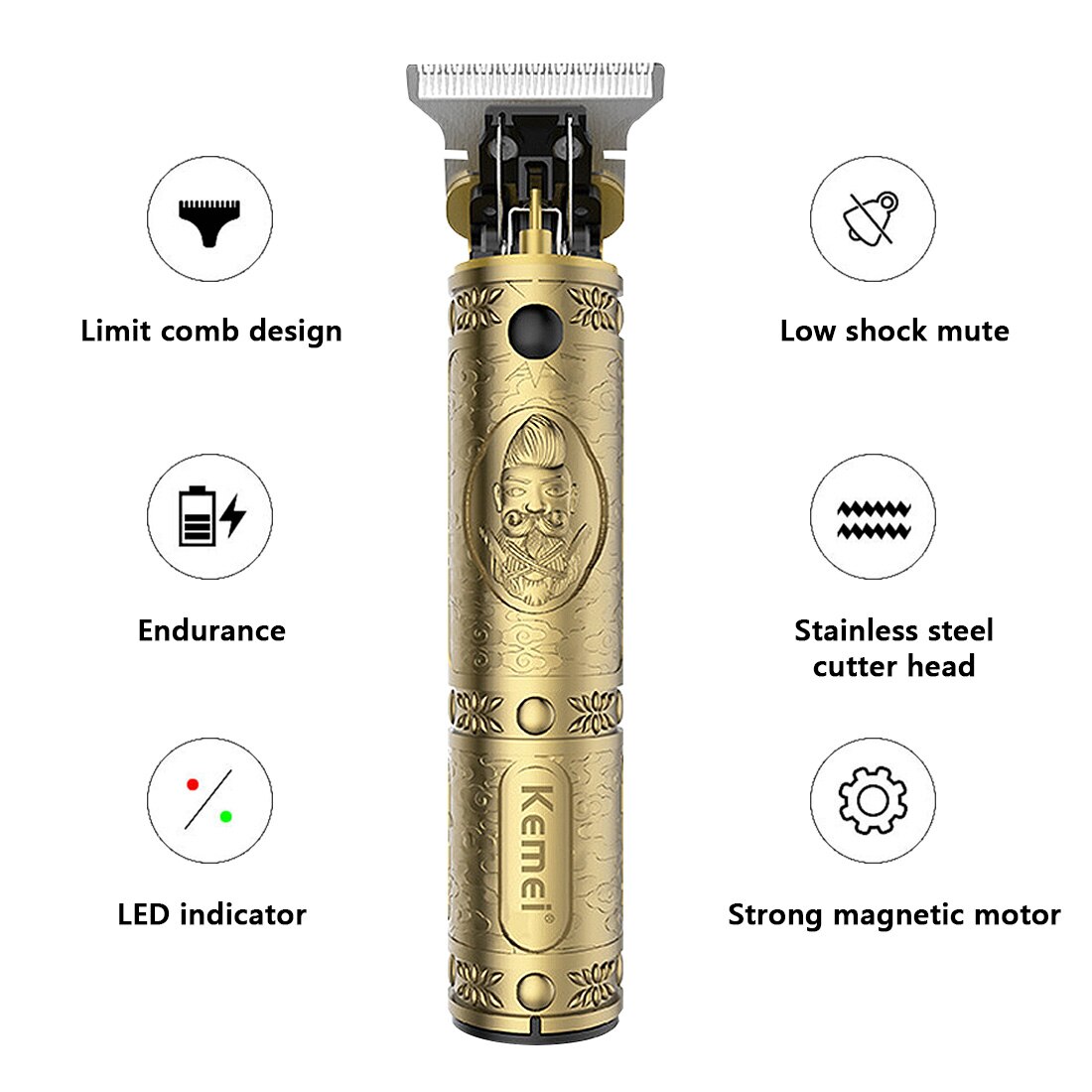 Retro bronse hårklipper mann skjegg barbermaskin hårklipper mannlig elektrisk hårtrimmer hul utskåret usb ladning