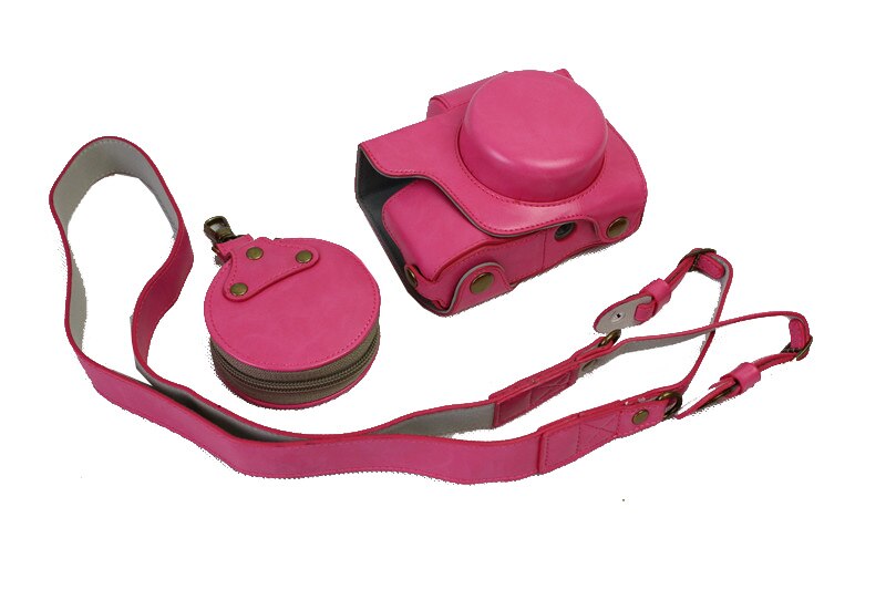 Luxury Pu Leather Video Camera Case For Olympus EPL7 EPL8 E-PL8 14-42mm Camera Bag Open Battery _+ strap + Mini Pouch: Rose red