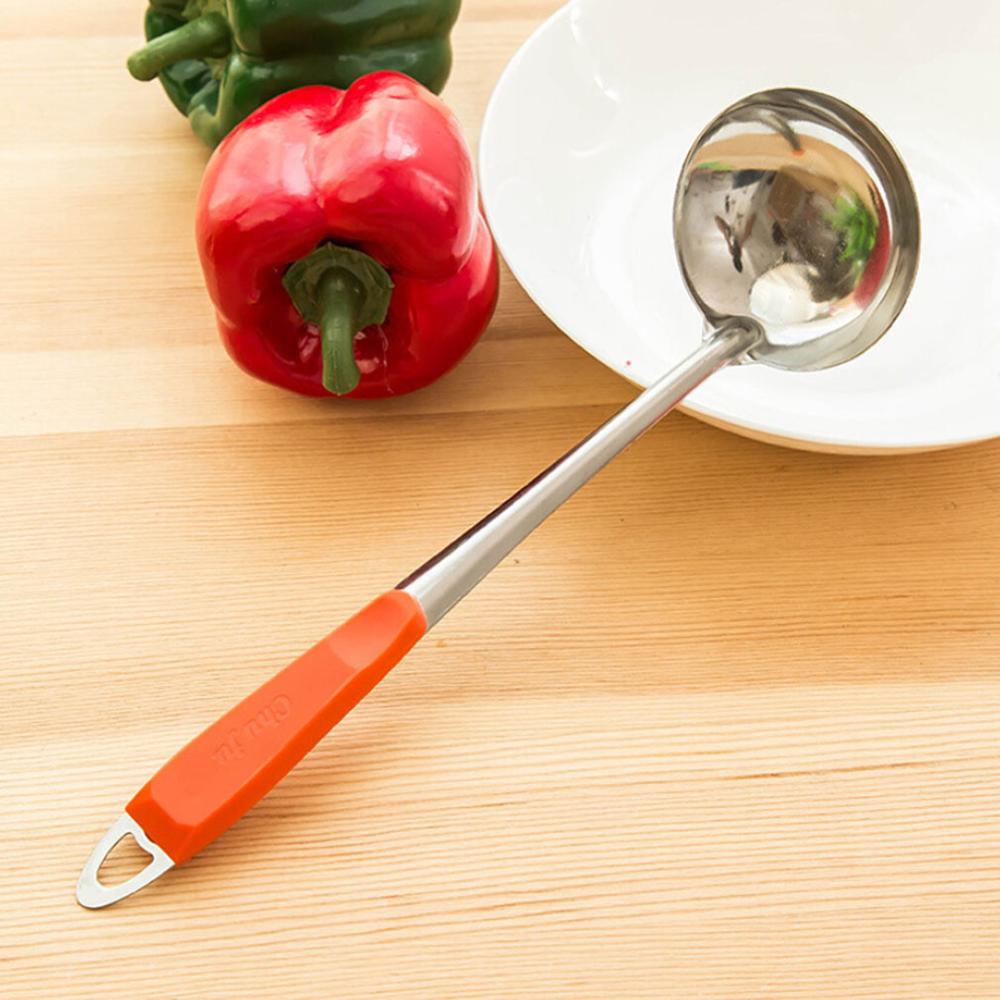 Escurridor de acero inoxidable, colador, cuchara de sopa, cucharón de sopa, utensilios de cocina, mango, colgante de pared, Color caramelo, herramientas de cocina, accesorios: orange Soup spoon