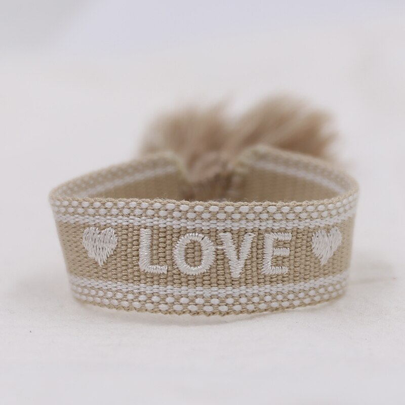 Love Printed Rope Bracelet For Women Men VIntage Braided Tassel Bracelet Ethnic Lace-up Couple Bracelets Jewelry: Love-khaki