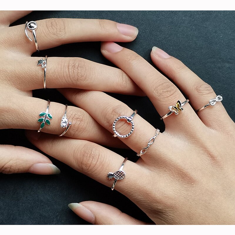 INZATT Real 925 Sterling Silver Zircon Round Triangle Cross Adjustable Ring For Women Fine Jewelry Punk Accessories