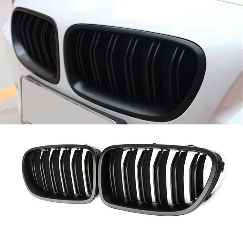 1 Paar Dubbele Slat Lijn Voorbumper Grill Kap Nieren Grill Voor Bmw 5 Serie F10 f11 F18 M5 (Mat Zwart): Default Title