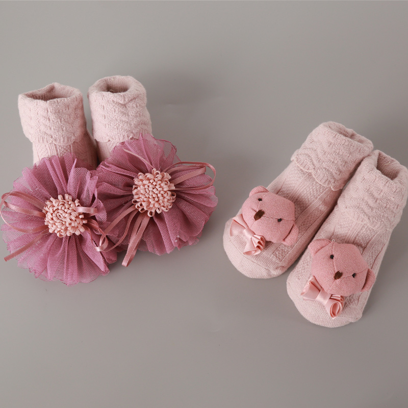 2 paar/einstellen neugeborenen-babysocken aus baumwolle, Karikatur-motiv, rutschfest, herbst-Winter-prinzessinnenblumen-socken für kleinkinder und mädchen 0-2y