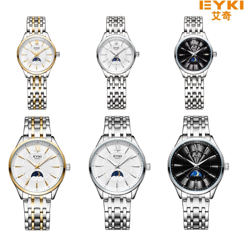 EYKI Top de luxe montre hommes hommes montres en acier inoxydable maille bracelet Quartz montre-bracelet soleil lune et étoiles robe montre