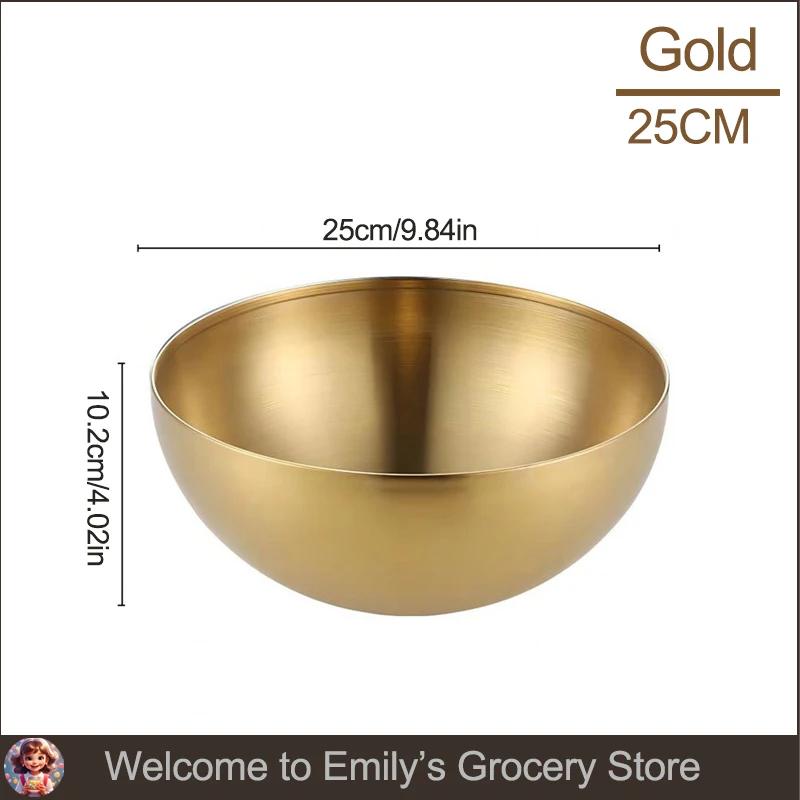 Golden Silver Salad Bowls Large Capacity Stainless Steel Korean Soup Rice Noodle Ramen Bowl Tableware Food Container Utensils