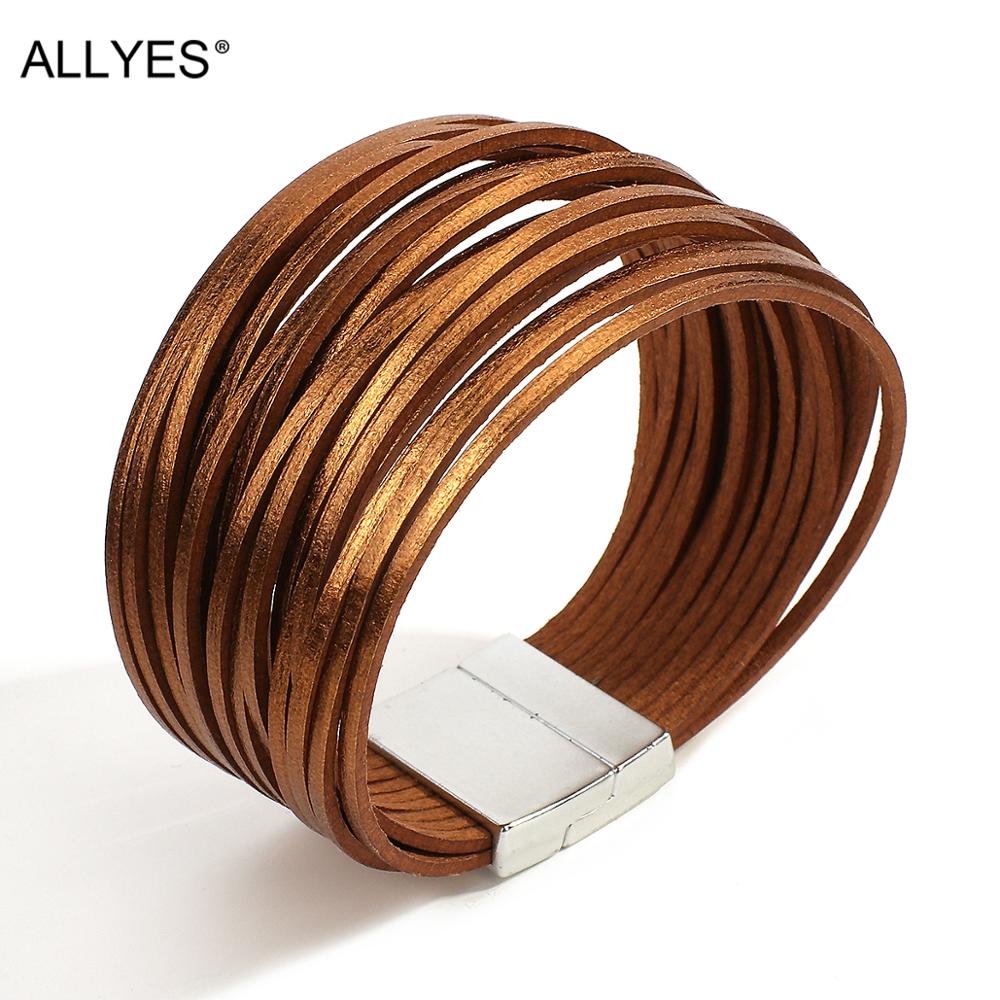 ALLYES Boho mehrschichtig Dünne Streifen Leder Armbänder für Frauen Damen Einfache Breiten wickeln Armbinde Weiblichen Schmuck
