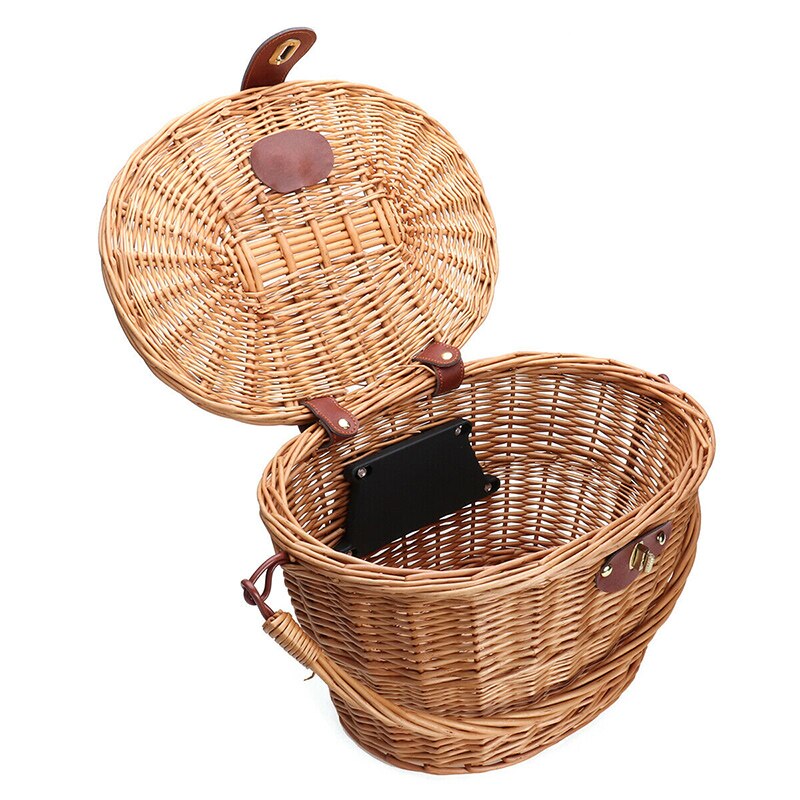 Bicycle Front Basket Wicker MTB Road Bike Basket With Leather Belt Handmade Natural Rattan Bike Storage Basket Cargo Contain