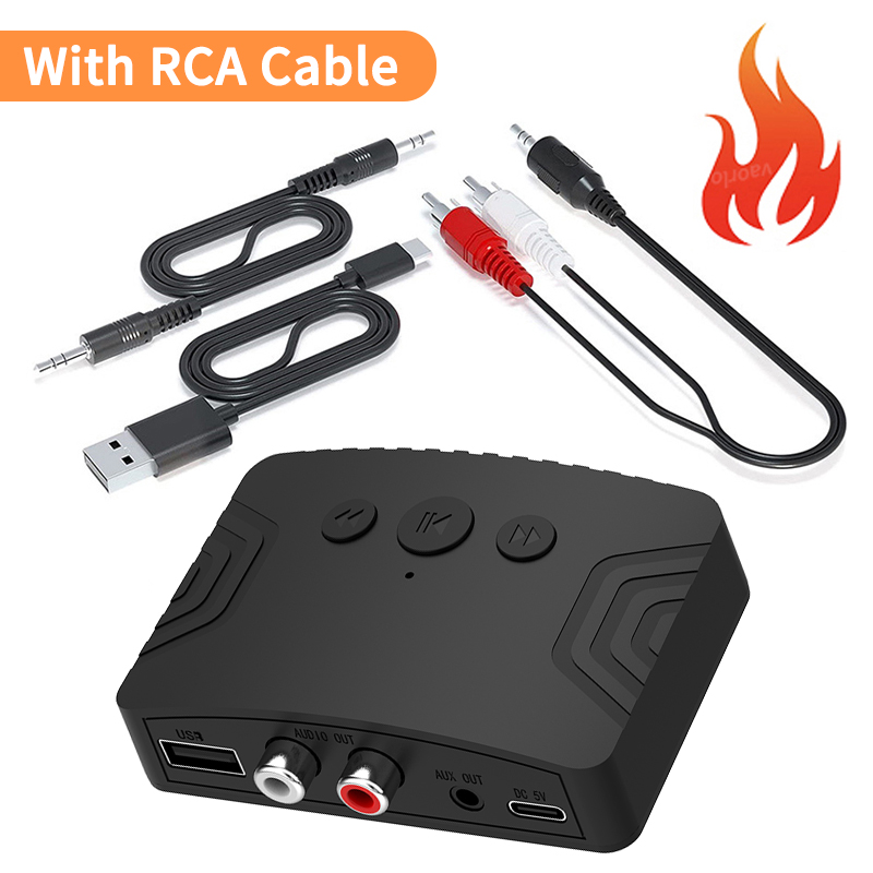 Receptor de Audio Bluetooth 5,3, adaptador inalámbrico de música estéreo USB AUX RCA de 3,5mm, compatible con reproducción de disco en U para Kit de coche, amplificador de altavoz: Rojo