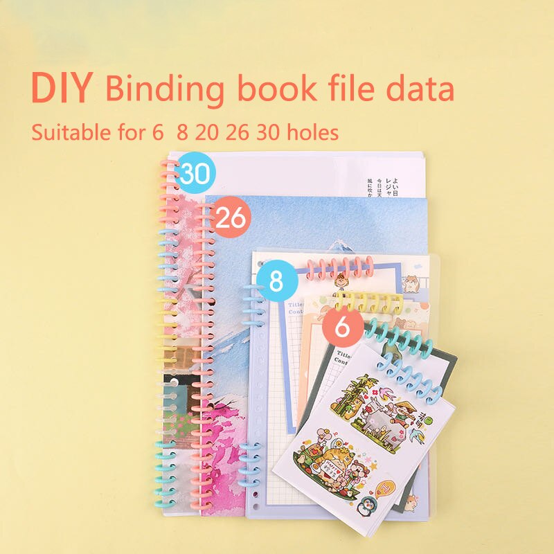 Anillo de encuadernación de plástico de hojas sueltas, anillos en espiral de resorte para 30 agujeros, A4, A5, A6, papel, cuaderno, papelería, suministros de oficina, 10 piezas, 30 agujeros