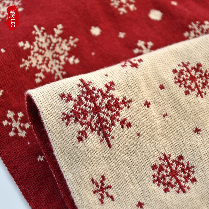 Christmas scarf child snowflake pure cotton shawl winter red knitting warm cute parent-child long scarves for boy girl kids